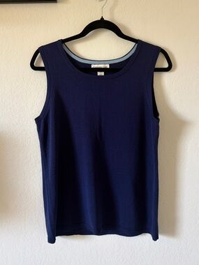 COLDWATER CREEK NAVY SLEEVELESS KNIT SHELL TANK TOP M SCOOP NECK LAYERING